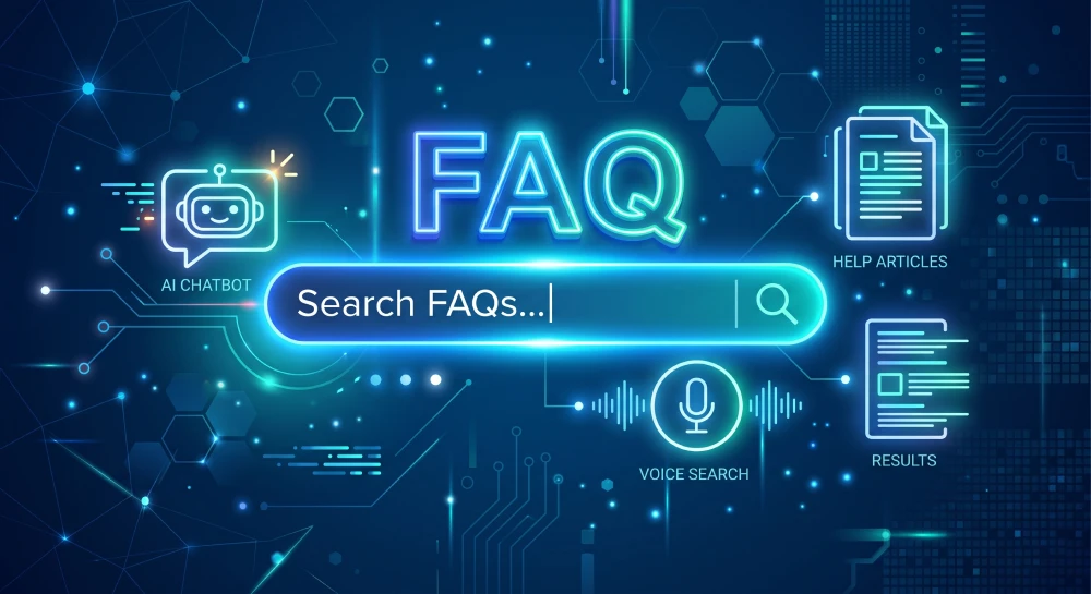 Illustration representing the importance of FAQ pages for Google search, AI answer engines, and voice search optimization in 2026