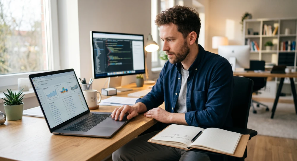 An SEO specialist researching real customer questions and search queries to build a highly effective FAQ page