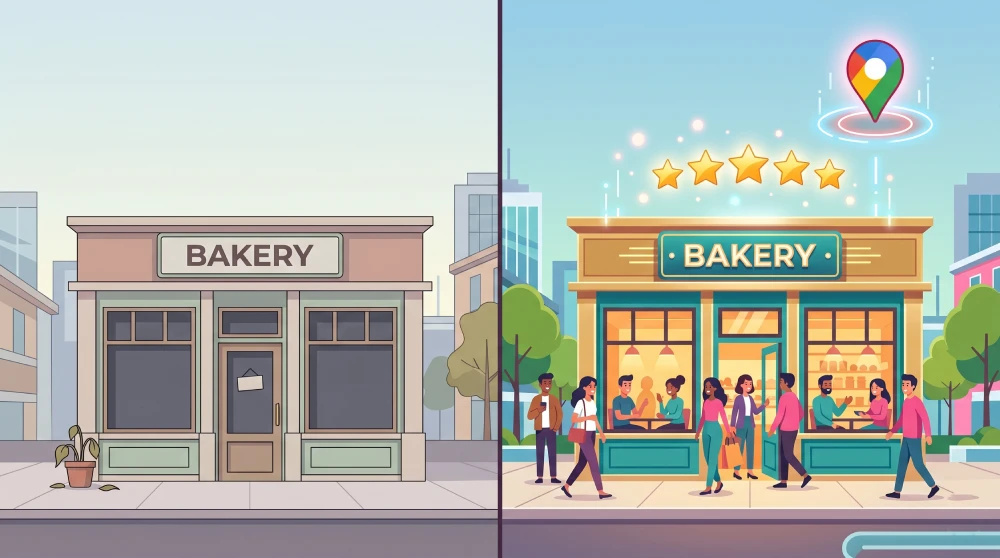 how to get more Google reviews A visual comparison showing how a strong Google Reviews profile drives more foot traffic and local search visibility.