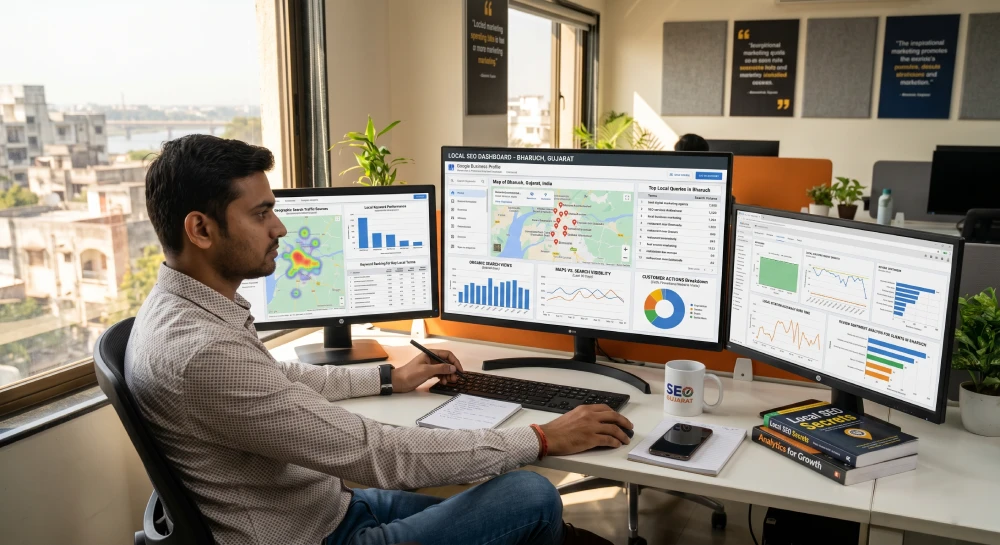 Digital marketing dashboard showing local SEO strategy