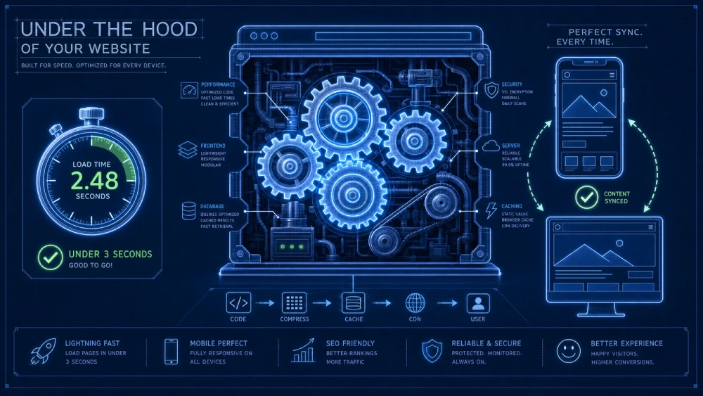GEO optimization A visual representation of Technical SEO, highlighting the importance of fast loading speeds, Core Web Vitals, and mobile optimization.